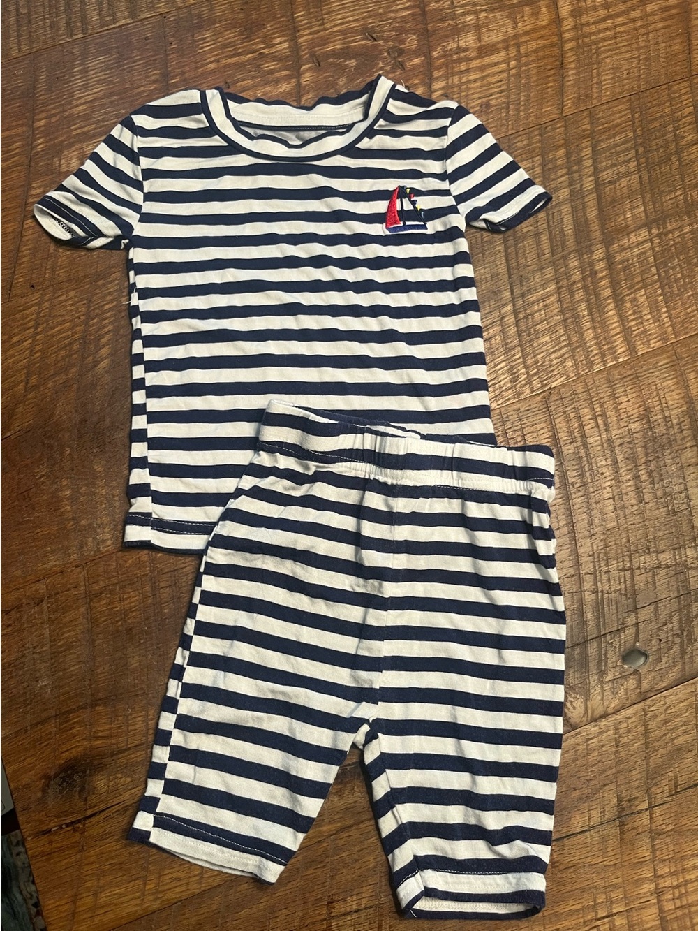Kids Navy & White Striped Pajama Set - Short Sleeve Top & Shorts